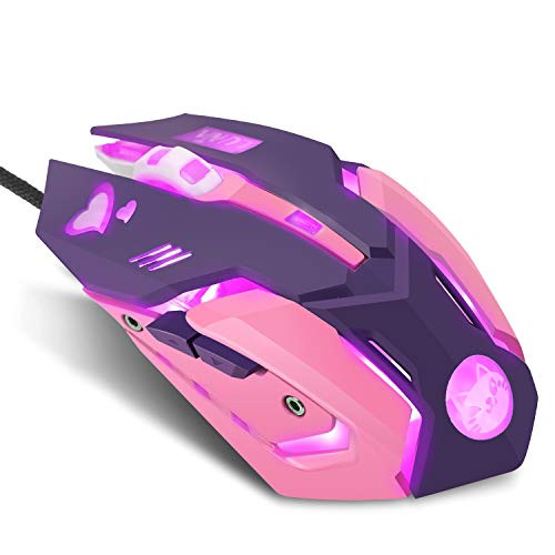 Greshare Gaming Mouse7 Colors Backlit Optical Game Mice Ergonomic USB Wired with 2400 DPI and 6 Buttons 4 Shooting for ComputerWinMacLinuxAndriodiOS_ Purple