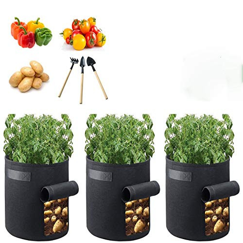 XHIF Grow Bags Potato Planter Bags Planting Fabric Pots with Handles and Flap Garden Bags for Vegetables Tomatoes Carrots Onions 3 Gallon 5Pcs XHIF Grow Bags Potato Planter Bags Planting Fabric Pots with Handles and Flap Garden Bags for Vegetables Tomatoes Carrots Onions 3 Gallon 5Pcs