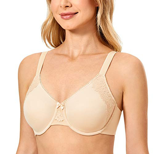 DELIMIRA Womens Full Coverage Minimizer Underwire Unlined Support Cotton Bra Beige 34DD