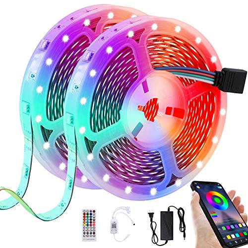 32_8ft LED Strip Lights with Bluetooth Magicmoon Smart 10m RGB Lights APP Control Sync to Music Multi-Color Changing Rope Led Lights for TV Bedroom Home Party Decoration 2x16_4ft