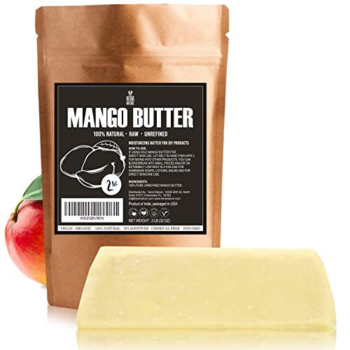 Best Raw UNREFINED MANGO BUTTER Amazing Moisturizer Use Alone or in DIY Body Butters Soaps Lotions and lip balm - 100 Percent Pure  and  Fresh 2LB 32oz