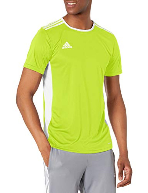 adidas Mens Entrada 18 AEROREADY Primegreen Regular Fit Soccer Short Sleeve Jersey Solar YellowWhite Medium