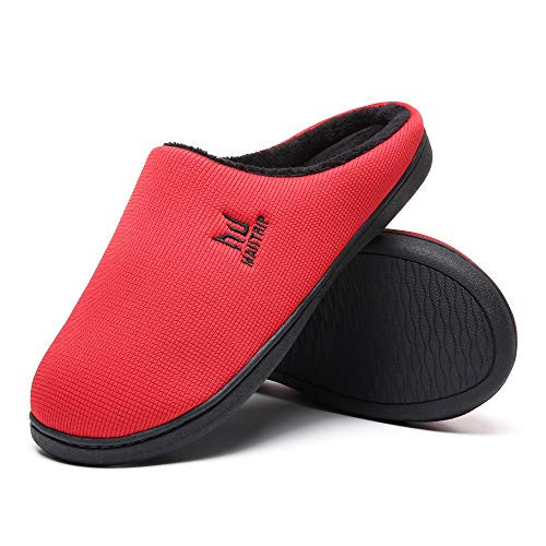 MqSlipper Mens Slippers Memory Foam House Indoor OutdoorComfortable Winter Warm Non Slip Slip On Bedroom Slippers for Men Size 12 12_5 13 US MenRedBlack