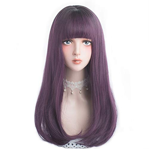 aiyaya Long Straight Dark Purple Wig - Ombre Purple Wig Bangs For Women with Dark Roots Synthetic Hair Lolita Wig with Wig Cap Great Choice For Cosplay Halloween Party and Daily aiyaya Long Straight Dark Purple Wig - Ombre Purple Wig Bangs For Women with Dark Roots Synthetic Hair Lolita Wig with Wig Cap Great Choice For Cosplay Halloween Party and Daily
