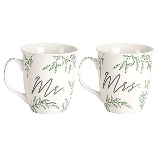 Mr_ Mrs_ Marriage Takes Three Green Foliage 11 ounce Ceramic Novelty Coffee Mug Set 2