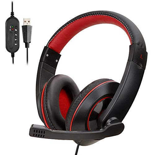 Enfourclass Wired Gaming Headset 7_1 Surround Sound PC Gaming Headset with Memory Foam Ear Pads USB Over Ear Headphones with Noise Canceling Mic for PC Mac Xbox One PS4 Nintendo Switch Red