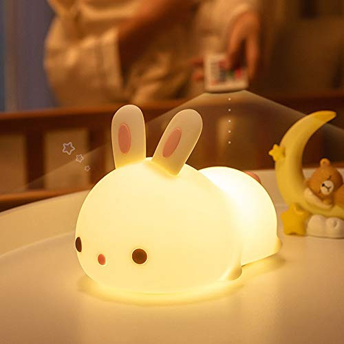 Kids Night Light - Cute Bunny Kids Night Light -Silicone Snoring Cat Pets Nursery Color Changing LED Decor Sleep Lamp Lights with Touch Sensor and Remote Control for Kids Childrens Toddler Baby