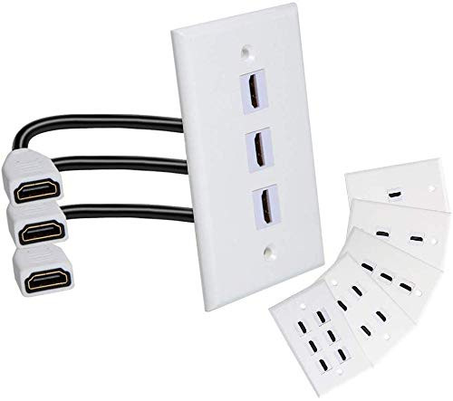 3 Ports 4K HDMI Wall Plate Outlet Cover with 6 Inch Female to Female High Speed HDMI Pigtail Cable for Video Game SystemsTV Boxes or Other HDMIEthernet Channel-Enabled Devices White