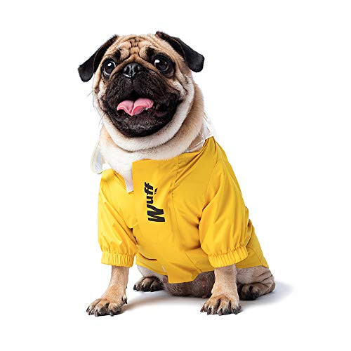 WUFF Dog Raincoat Premium Waterproof Dog Rain Coat with Hood Fashion Puppy Jacket Rain Poncho with Reflective Strips Small to Medium-Yellow