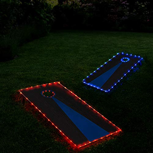 Set of 2 LED Cornhole Lights 16 Colors Changing with Remote Control Cornhole Board Edge and Ring LED Lightsfor Family Backyard Bean Bag Toss Game at Night