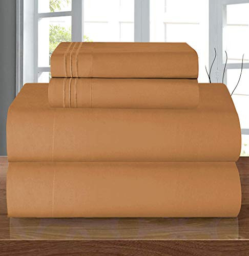 Elegant Comfort Luxury Soft 1500 Thread Count Egyptian Quality 4-Piece Sheet Wrinkle and Fade Resistant Bedding Set Deep Pocket up to 16inch California King Light Brown