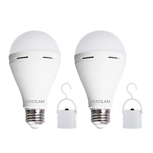 Hentilam Emergency Rechargeable Light Bulbs Portable Camping LED Lights for Power Outage Failure 9W Equivalent 60 Watt 5000K Daylight Battery Operated Bulb with Hook 2 Pack Hentilam Emergency Rechargeable Light Bulbs Portable Camping LED Lights for Power Outage Failure 9W Equivalent 60 Watt 5000K Daylight Battery Operated Bulb with Hook 2 Pack