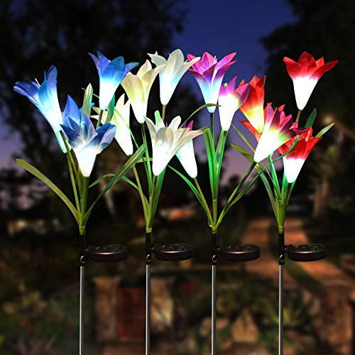 Joiedomi 4Packs Outdoor Solar Garden Stake Lights 16 Lily Flower Multi-Color Changing LED Decorative Landscape Lights Waterproof for Walkway Pathway Yard Lawn Patio Courtyard Joiedomi 4Packs Outdoor Solar Garden Stake Lights 16 Lily Flower Multi-Color Changing LED Decorative Landscape Lights Waterproof for Walkway Pathway Yard Lawn Patio Courtyard