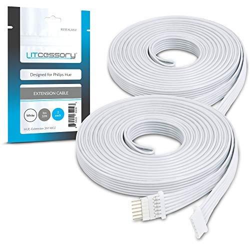 Litcessory Extension Cable for Philips Hue Lightstrip Plus 10ft 2 Pack White