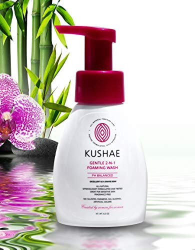 Kushae Gentle 2-in-1 Feminine Foaming Wash - OBGYN created all natural fragrance free feminine wash to balance pH maintain freshness and prevent odors great for sensitive Skin
