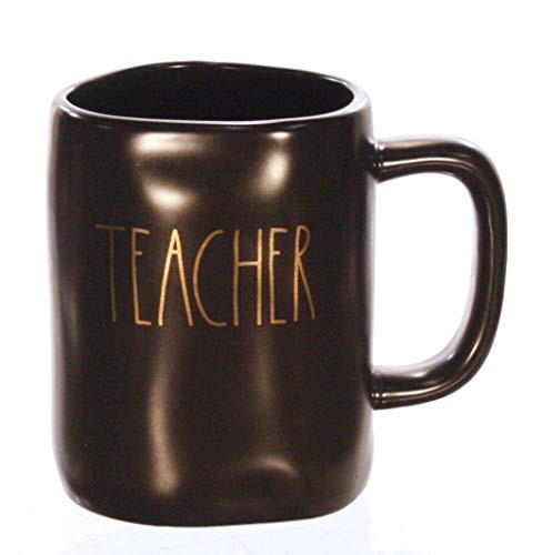 Rae Dunn Teacher Mug Black with Gold Lettering LL Large Letter with Coffee Tea Cup