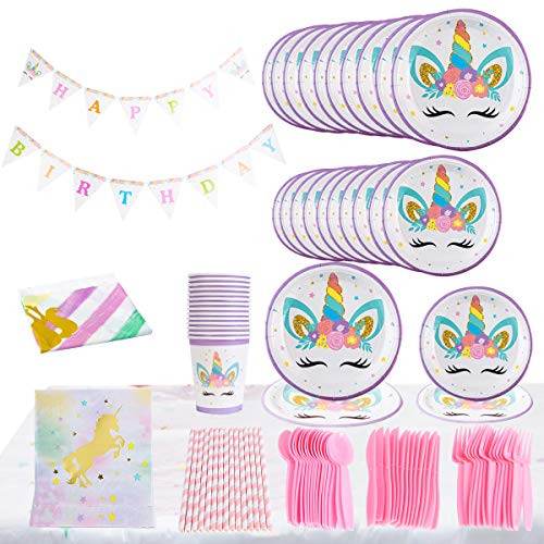 Unicorn Party Supplies 130Pcs Legend Rainbow Unicorn Disposable Tableware Birthday Decorations with Unicorn Plates Napkins Cups Strews Banner Tablecloth Serves 16 Guests Unicorn Party Supplies 130Pcs Legend Rainbow Unicorn Disposable Tableware Birthday Decorations with Unicorn Plates Napkins Cups Strews Banner Tablecloth Serves 16 Guests