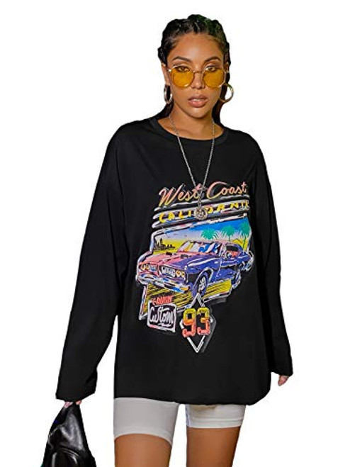 SOLY HUX Womens Letter Graphic Print T Shirt Casual Long Sleeve Tee Top Black L SOLY HUX Womens Letter Graphic Print T Shirt Casual Long Sleeve Tee Top Black L