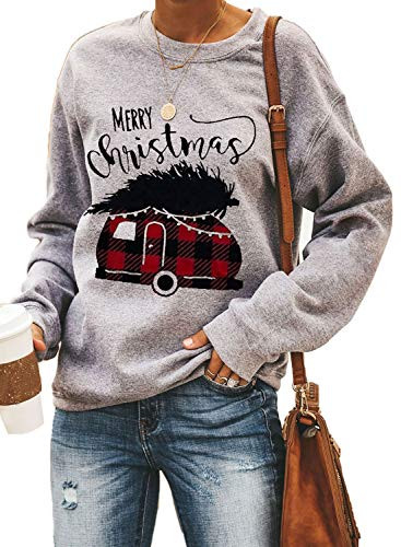 Heymiss Christmas Sweatshirt for Womens Hallmark Sweatshirts Crewneck Long Sleeve Fleece Sweater Shirts Pullover Casual Holiday Vacation Graphic Tees Tops Merry Christmas Letters L