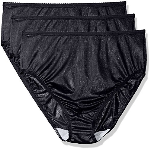 Shadowline Womens Plus-Size Panties-Hi Cut Nylon Brief 3 Pack Black 8