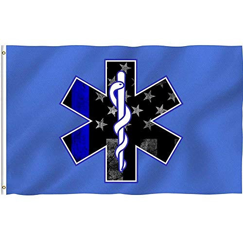 Oersted American Flag EMS Star of Life EMT Outdoor Banner Home Garden Flags Decorative Banner 3 X 5 Ft Polyester