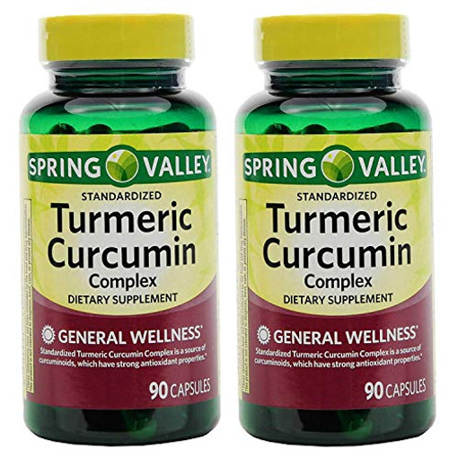 Spring Valley Stndr Turmeric Curcumin Complex Dietary Supplement Capsules 500 mg 90 Count Bottle 2 Pack