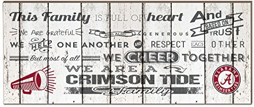 KH Sports Fan 18x7 Alabama Crimson Tide Family Cheer Small Weathered Collage Plaque White