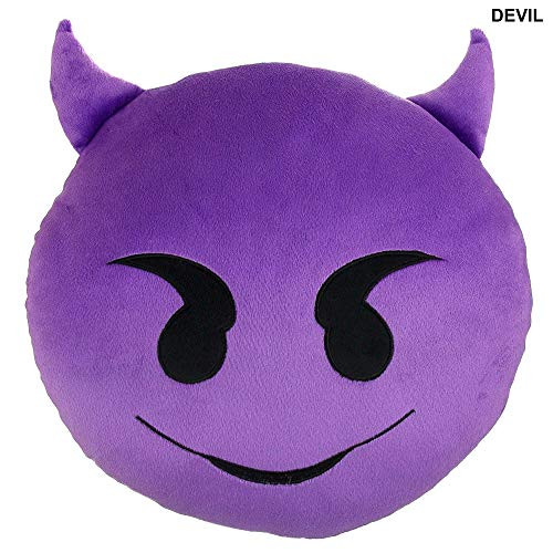 Devil Emoji Pillow 9 | Smiley Face Purple Emoticon Expression | Stuffed Plush Round Cushion for Kids Birthday & Christmas Gifts, Home or Room Decor & Decorative Couch Throw Pillow, Purple