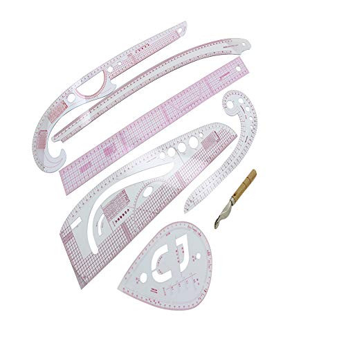 Utoolmart DIY Sewing Ruler Tailor Set French Curve Accessories 6 Stlye Plastic Curve Stick Pattern Design with 1pcs Stitching Wheel Tool
