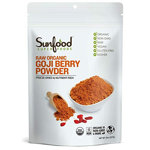 Sunfood Superfoods Goji Berry Powder - Raw Organic Non-GMO - 100 Pure Goji Fruit No Additives or Preservatives - 8 oz Bag