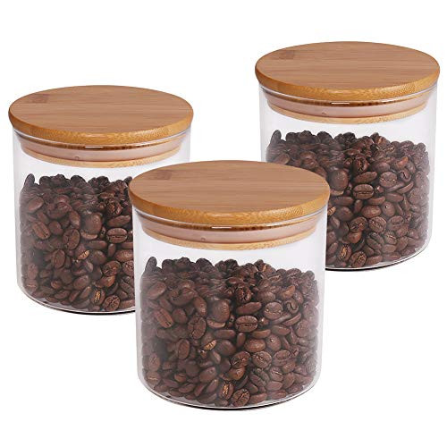 77L Food Storage Jar Set of 3 Thickened Glass Food Storage Jar with Airtight Seal Bamboo Lid 18_6 FL OZ 550 ML Modern Design Clear Food Storage Canister for Serving Coffee Tea Spice and More