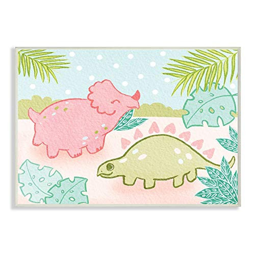 Stupell Industries Cute Dinosaurs Pink Green Kids Design Designed by Daphne Polselli Art 13 x 0_5 x 19 Wall Plaque