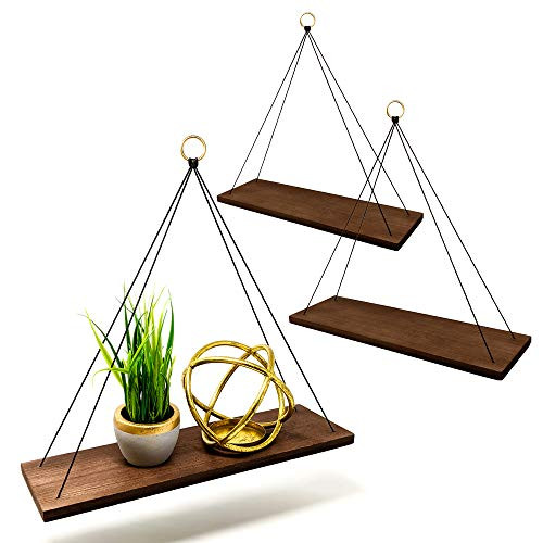 Boho Wall Hanging Shelf - Wood Hanging Shelves for Wall - Farmhouse Rope Shelves for Bedroom Living Room Bathroom - Rustic Wood Shelves - Hanging Plant Shelf - Triangle Floating Shelf Ring Mount Boho Wall Hanging Shelf - Wood Hanging Shelves for Wall - Farmhouse Rope Shelves for Bedroom Living Room Bathroom - Rustic Wood Shelves - Hanging Plant Shelf - Triangle Floating Shelf Ring Mount