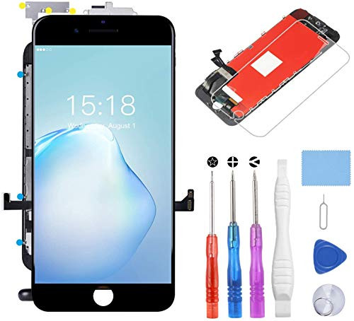 YPLANG Compatible with iPhone 7 Screen Replacement Black4_7 LCD 3D Digitizer Touch Screen with Assembly Full Repair Kit Screen Protector and Flowchart