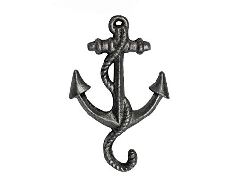 Hampton Nautical  Rustic Silver Decorative Cast Iron Anchor Wall Hook 5" - Rustic Wall Art - Vintage Wall Decor