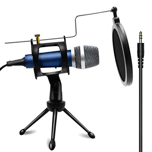 Condenser Recording Microphone 3_5mm Plug and Play PC Microphone Broadcast Microphone for Computer Desktop Laptop MAC Windows Online Chatting Podcast Skype YouTube Game?Blue