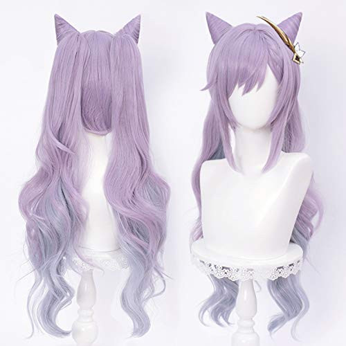SL Pastel Purple Pigtails Wig with Horns for Keqing Genshin Impact Game Anime Cosplay Hair Wigs with Twin Ponytails Cap SL Pastel Purple Pigtails Wig with Horns for Keqing Genshin Impact Game Anime Cosplay Hair Wigs with Twin Ponytails Cap