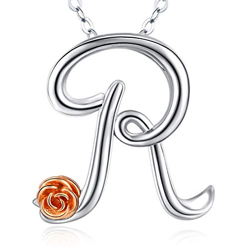 Initial Letter Necklace for Women Sterling Silver Cursive Script Name Pendant Alphabet Personalized Charm Jewelry Gift Letter R Initial Letter Necklace for Women Sterling Silver Cursive Script Name Pendant Alphabet Personalized Charm Jewelry Gift Letter R