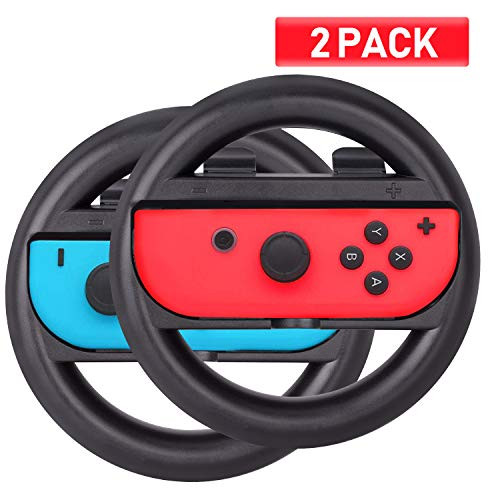 Racing Games Steering Wheel Grip-Suitable for Nintendo Switch Mario Kart Joy-Con Steering Wheel Black  and  Black