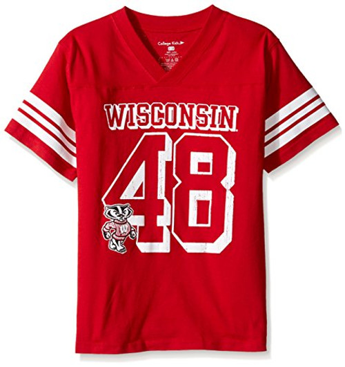College Kids NCAA Wisconsin Badgers Youth Football Tee Size 7X-Small Red College Kids NCAA Wisconsin Badgers Youth Football Tee Size 7X-Small Red