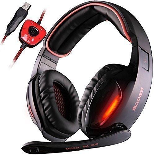 SADES 7_1 Stereo Surround Sound USB Gaming Headset with Mic Noise Cancelling and Led Light and Volume Control Over Ear Gamer Headphones Red Headset for PC MAC Laptop Computer Games SADES 7_1 Stereo Surround Sound USB Gaming Headset with Mic Noise Cancelling and Led Light and Volume Control Over Ear Gamer Headphones Red Headset for PC MAC Laptop Computer Games