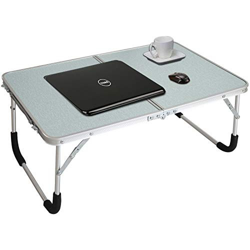 Jucaifu Foldable Laptop Table Bed Desk Breakfast Serving Bed Tray Portable Mini Picnic Table  and  Ultra Lightweight Folds in Half with Inner Storage Space Silvery