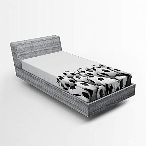 Lunarable Sports Fitted Sheet Illustration of Soccer Ball Championship Tournament Victory Theme Stadium Team Play Soft Decorative Fabric Bedding All-Round Elastic Pocket Twin Size Black White Lunarable Sports Fitted Sheet Illustration of Soccer Ball Championship Tournament Victory Theme Stadium Team Play Soft Decorative Fabric Bedding All-Round Elastic Pocket Twin Size Black White