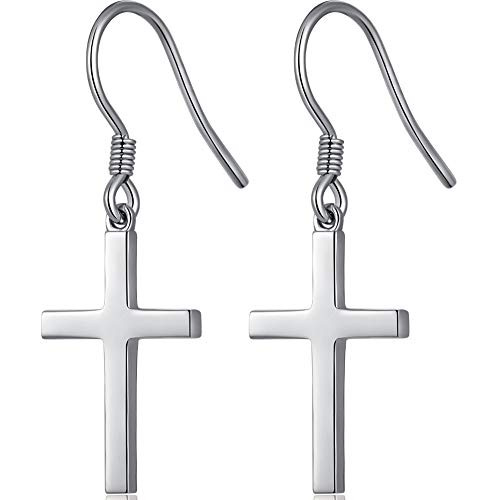 Simple Cross Dangle Earrings Sterling 