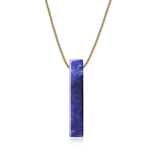 COAI Simple Bar Stick Sodalite Blue Stone Pendant Necklace for Men Women 32