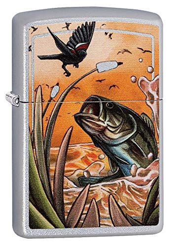 Zippo Bass  and  Bird Satin Chrome Pocket Lighter One Size
