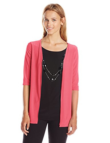 Star Vixen Womens 2-Tone Twofer Top with Necklace CoralBlack Clear Necklace X-Large