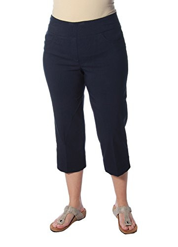 Ruby Rd_ Womens Petite Pull-On Super Stretch Solar Millennium Tech Cropped Capri Navy12