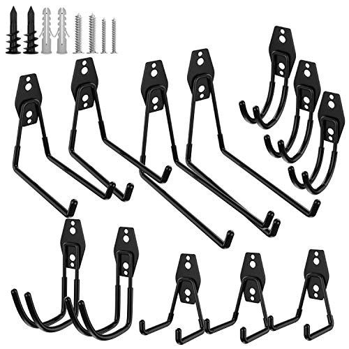 12 Pack Garage Hooks Heavy Duty Steel Garage Storage Utility Hooks  Tool Hangers Garage Wall Mount Hooks Garage Organizer Tool Storage for Power Tools Ladders Bulk Items Bikes Ropes Black