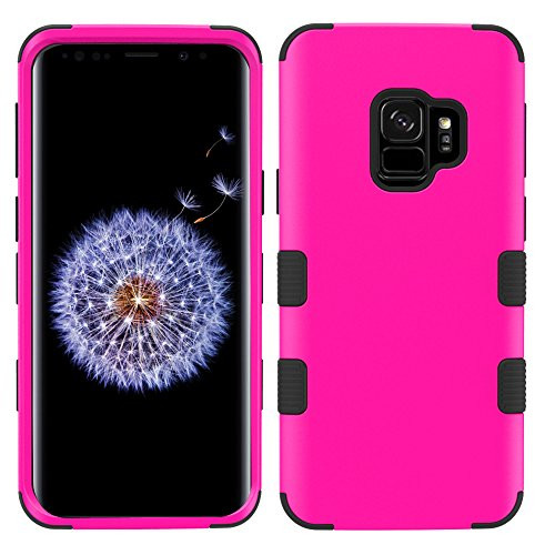 MyBat Cell Phone Case Samsung Galaxy S9 - Titanium Solid Hot Pink/Black Solid